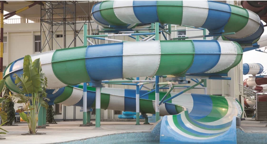 River Ride - An open family slide in which 4 riders together slide down in a round raft which goes around with various twist and turns.