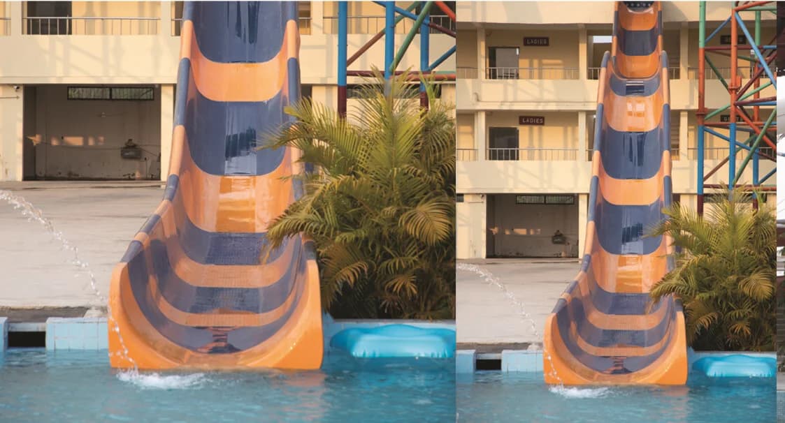 Thunder Cruise - A straight and wavy open tube float slide where in riders slide down with high thrill.